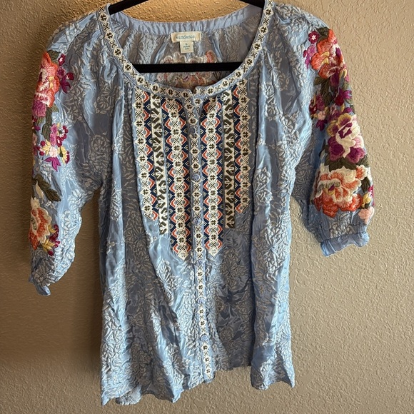 Sundance Melody Blue Floral Embroidered Blouse/ Size small - Picture 2 of 15